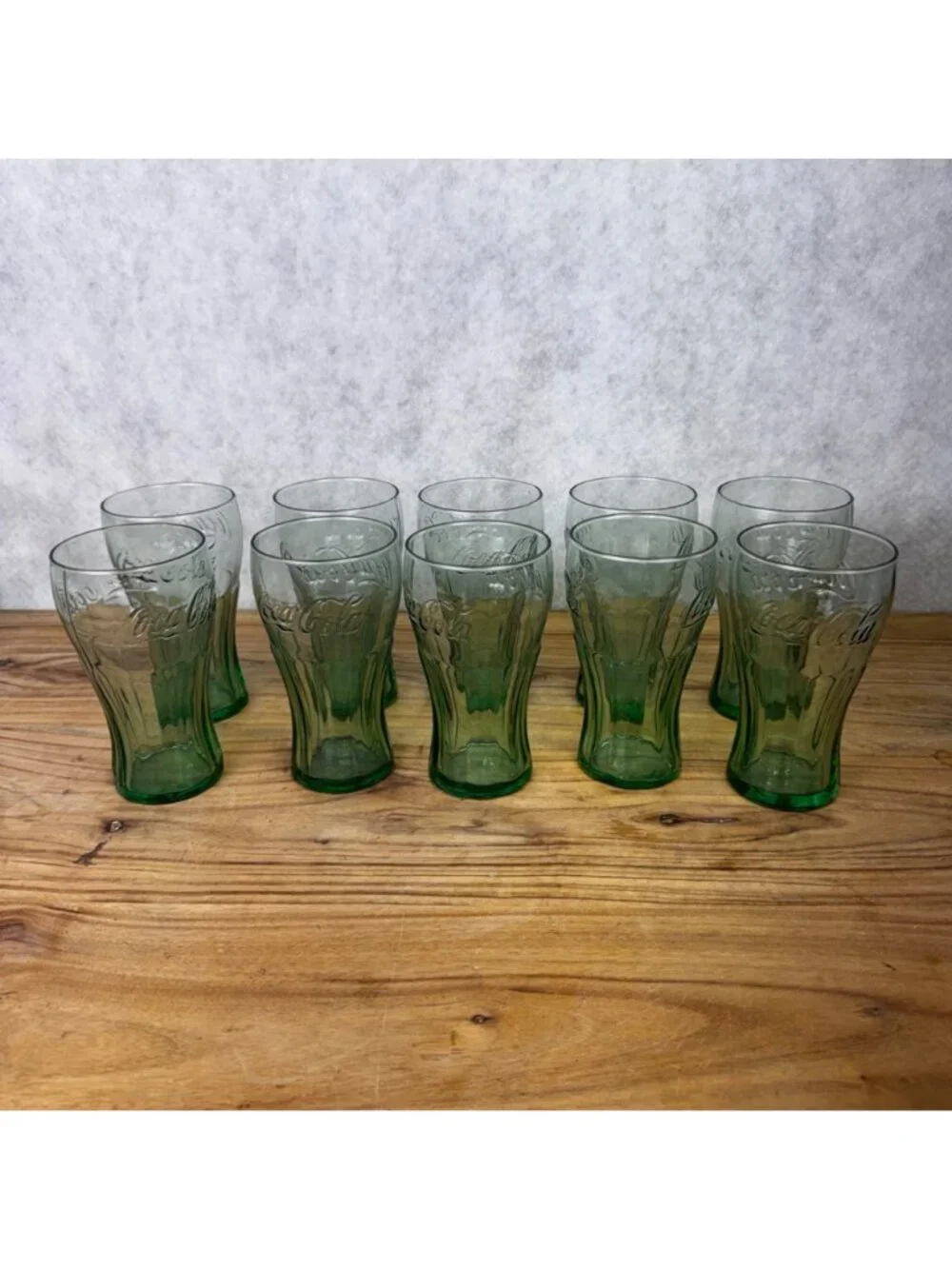 Set of 10 Vintage Coca-Cola Green Libbey Flared Glass Cup 6